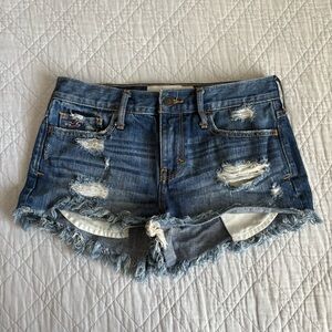 Hollister Ripped Mid-Blue Denim Cutoff Shorts